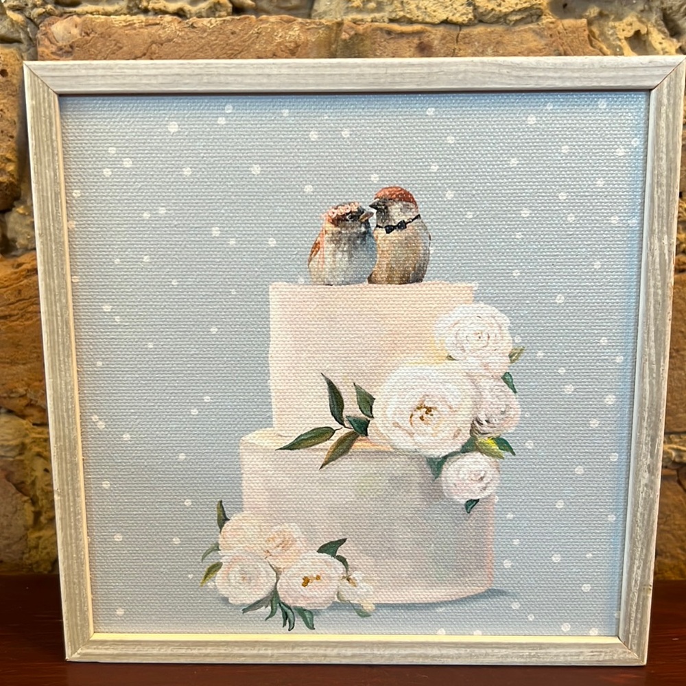 Greenbox Wedding Birds Rustic White Framed Mini Canvas
